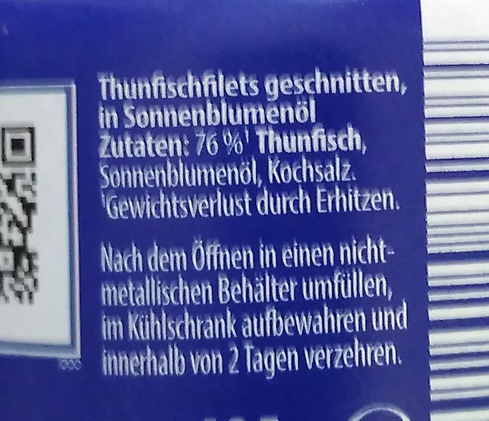 Thunfisch-Filets in Sonnenblumen-Öl - Ingrédients - de