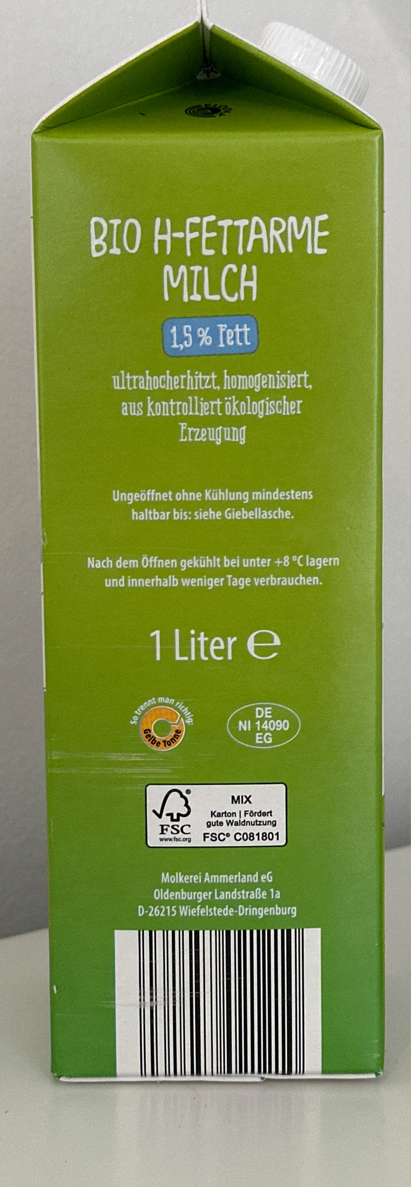 Haltbare fettarme Biomilch - Instruction de recyclage et/ou informations d'emballage - de