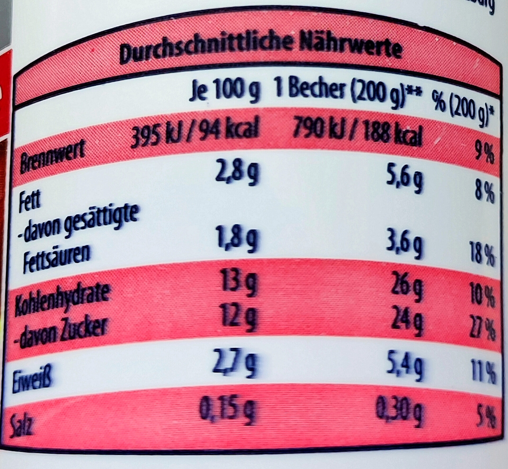 Premium-Joghurt - Kirsche - Tableau nutritionnel - de