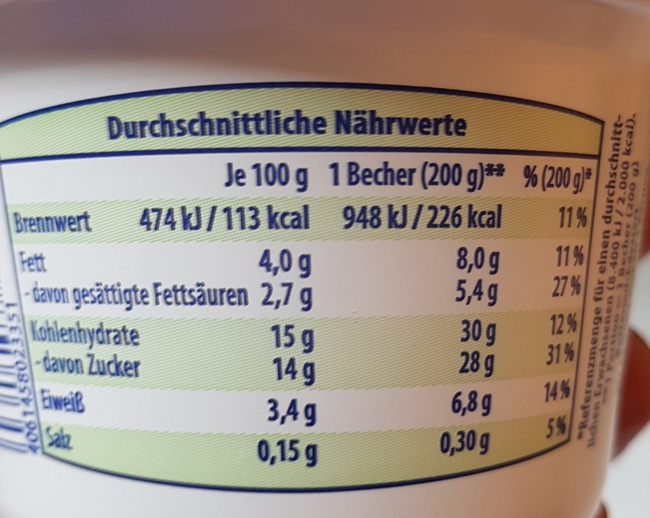 Buttermilch-Dessert zitrone - Nährwertangaben
