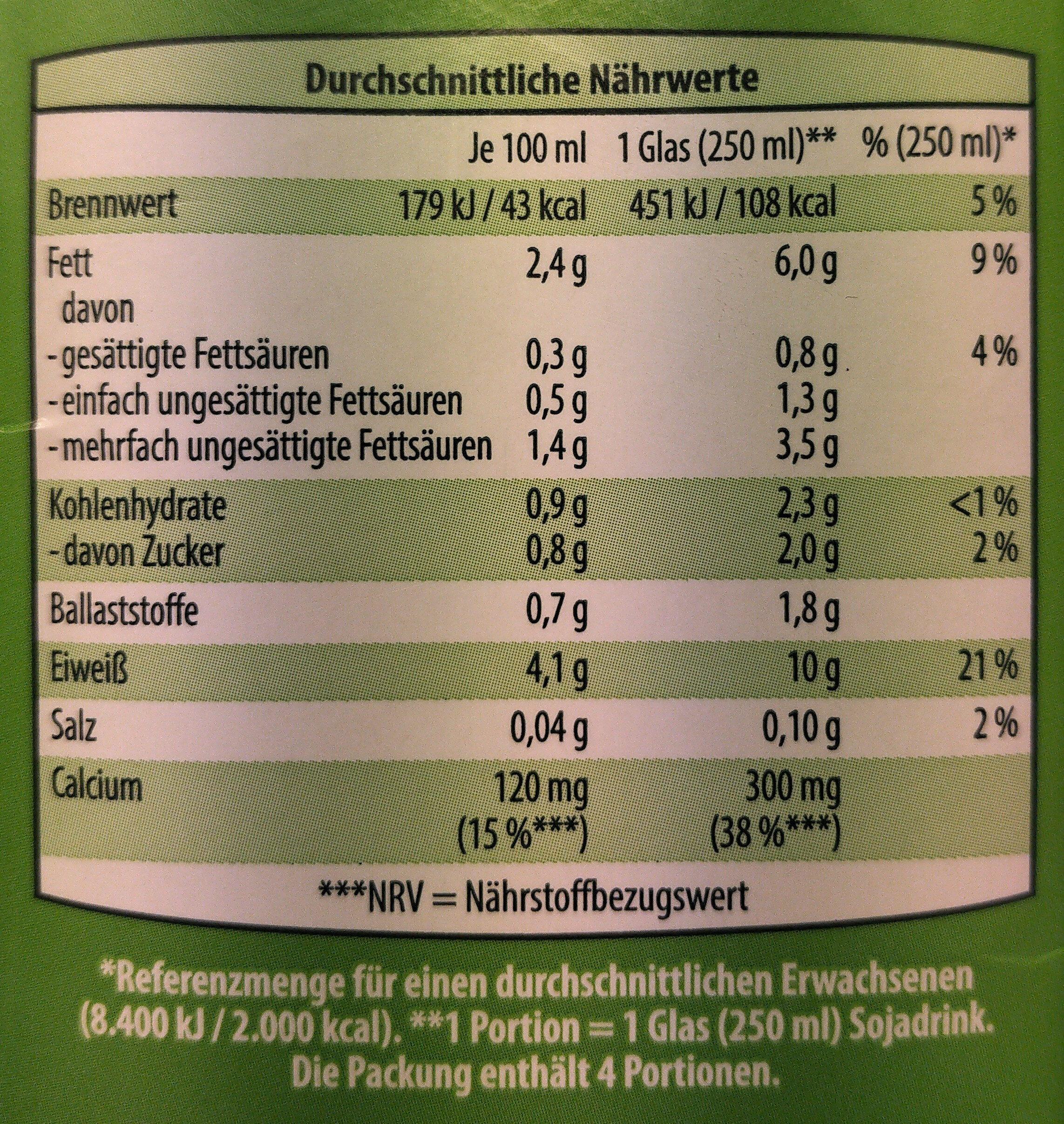 Sojadrink - Naturell - Nutrition facts - de