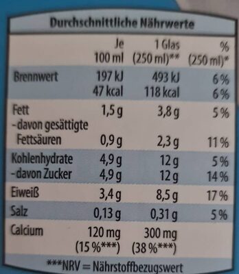 H-Milch 1,5 % - Valori nutrizionali - de