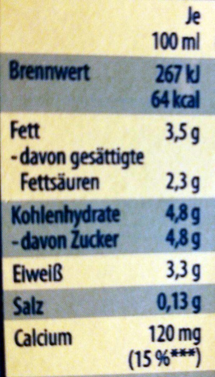 H-Milch 3,5% Fett - Nährwertangaben