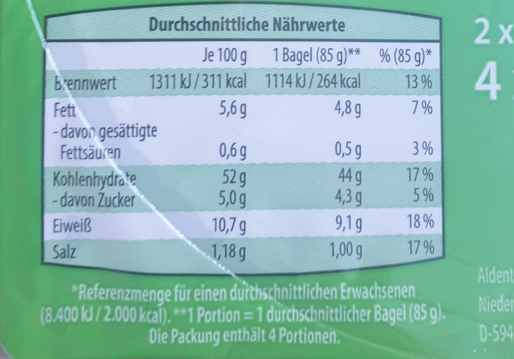 Bagels Korn - Tableau nutritionnel