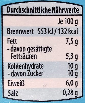 Kondensmilch 7,5% Fett - Nährwertangaben