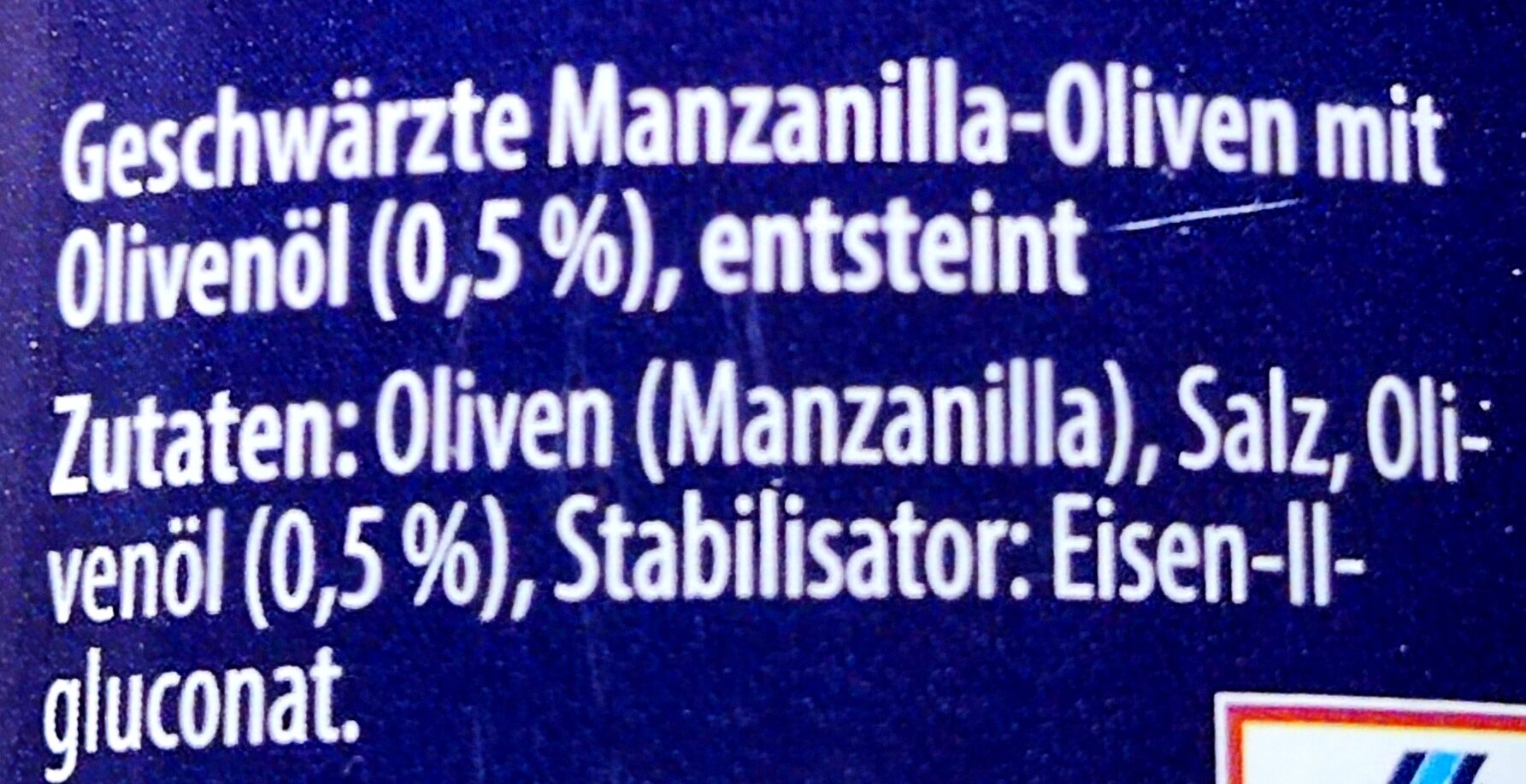 Snack-Oliven, entsteint, geschwärzt - Zutaten