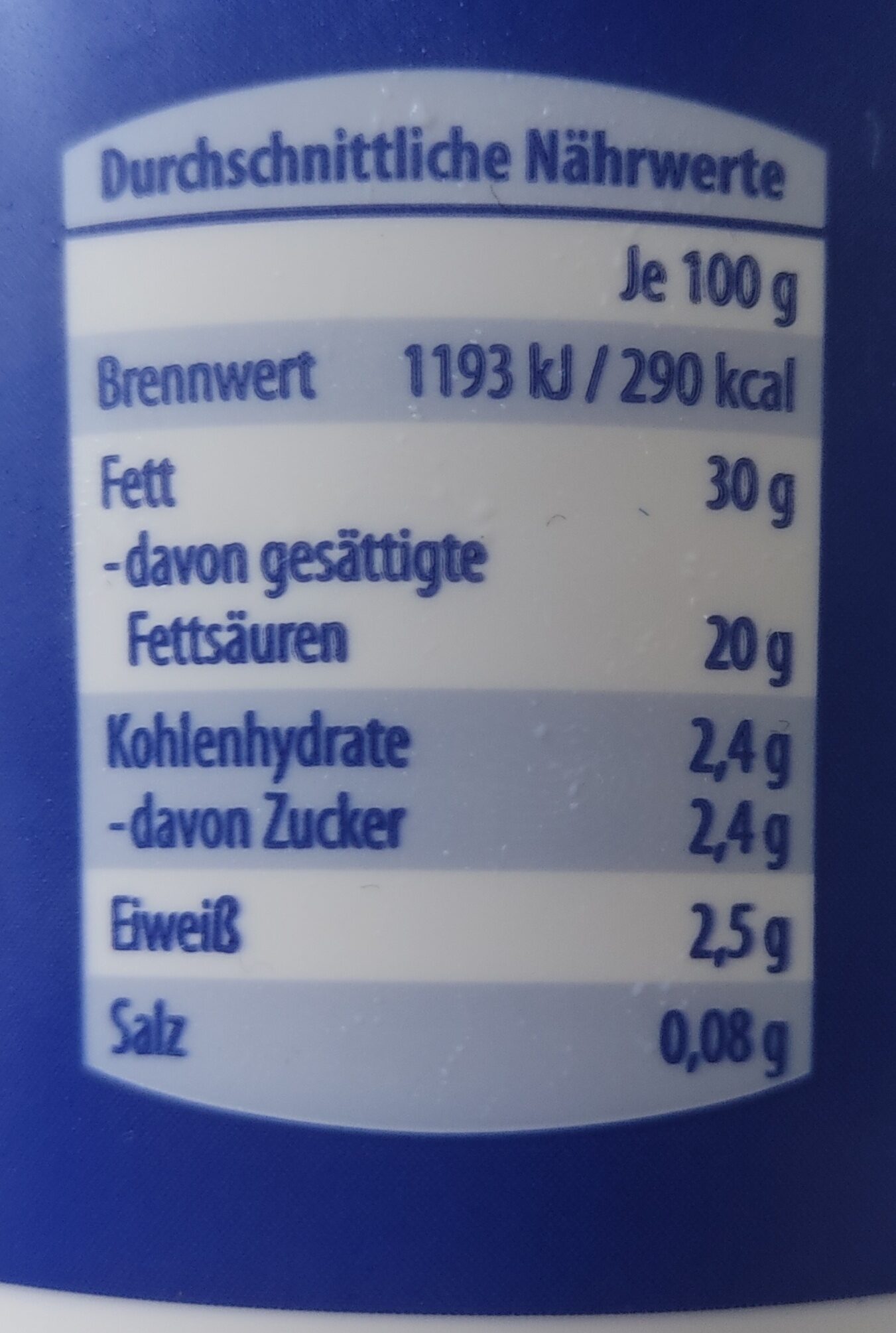Crème fraiche 30% Fett - Nährwertangaben