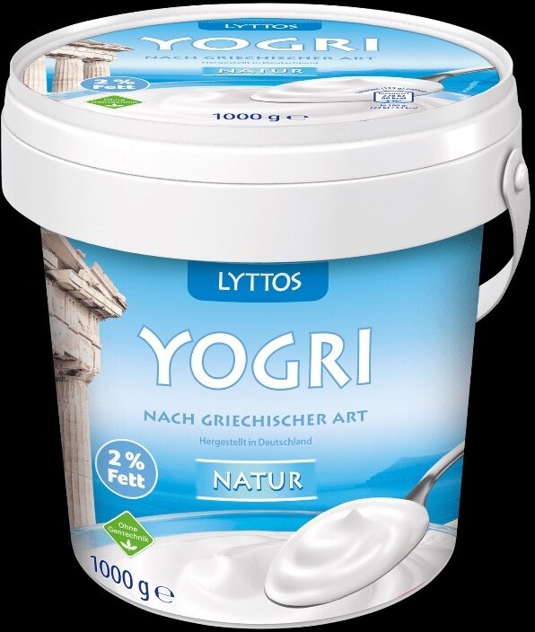 ALDI LYTTOS Joghurt nach griechischer Art  Yogri, 2 % Fett   Aus der Kühlung Dauertiefpreis 2.39 1.99 1-kg-Becher kg = 1.99 - Produkt