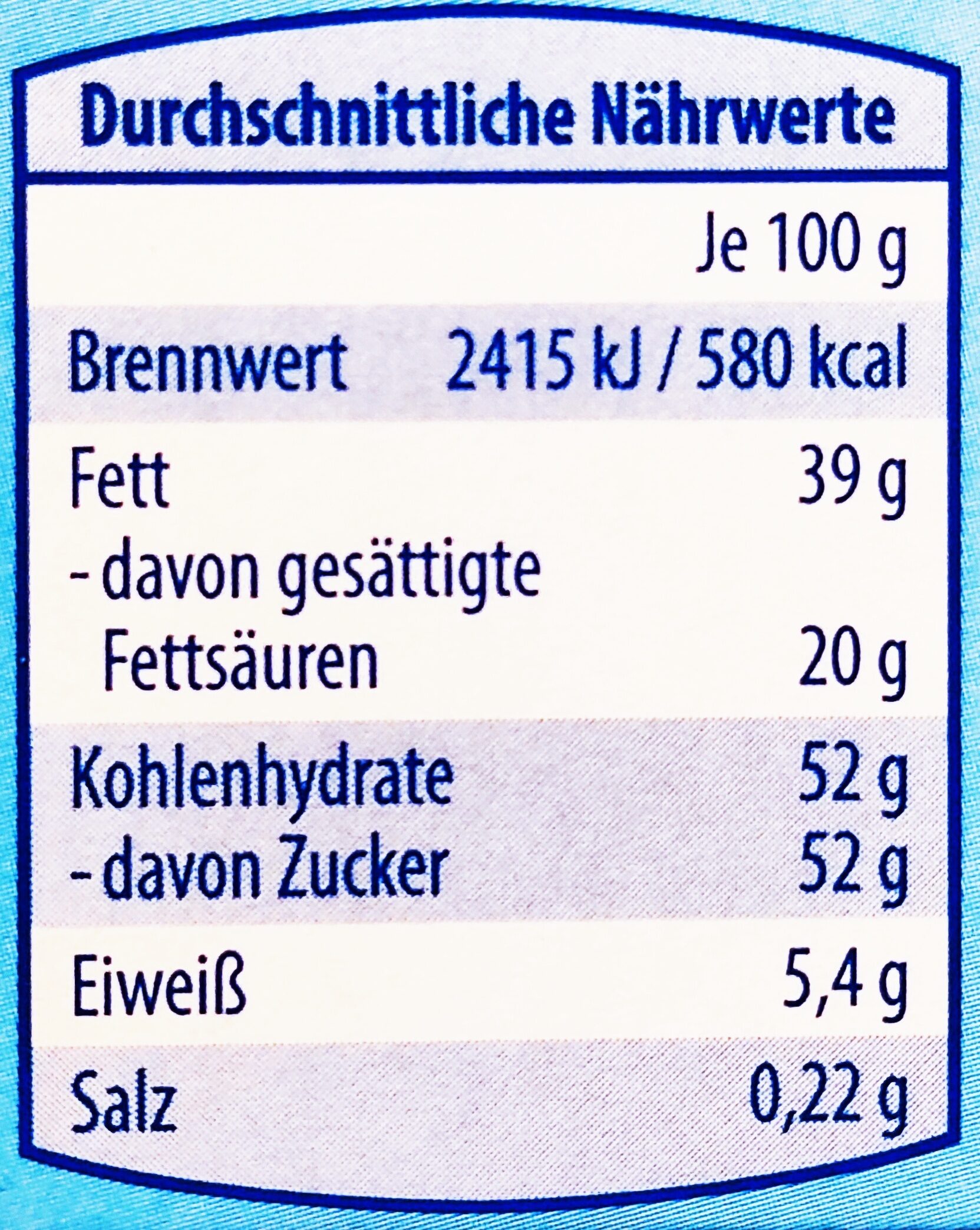 Löffelei - Milchcreme - Nutrition facts - de