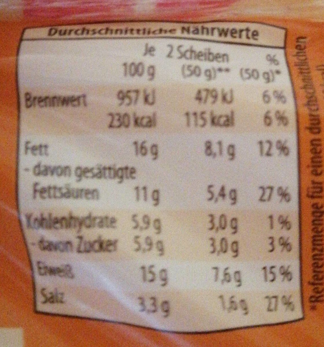 Toast Schmelzscheiben - Nutrition facts