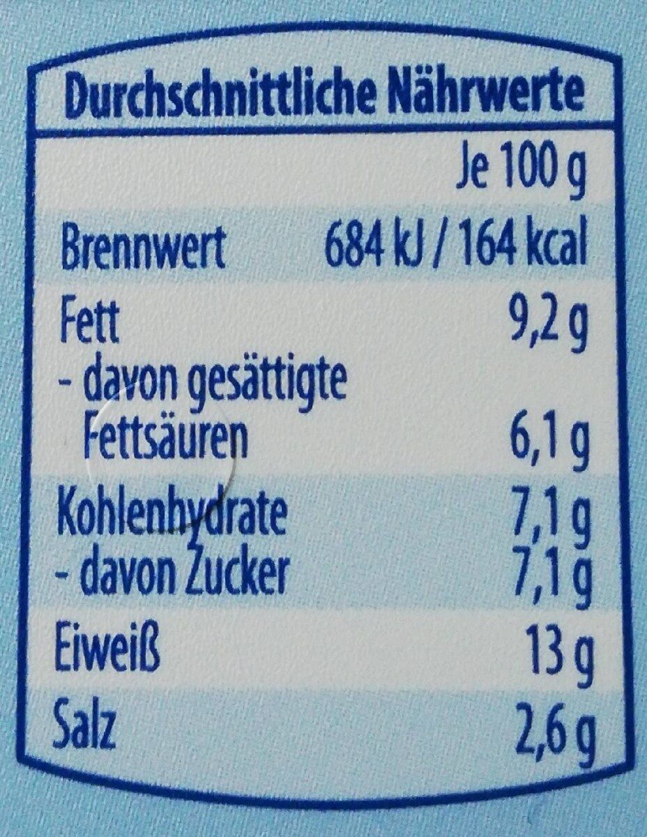 ALDI HOFBURGER Sahne-Schmelzkäse Creme leicht 1.69 200-g-Schale kg = 8.45 - Nährwertangaben