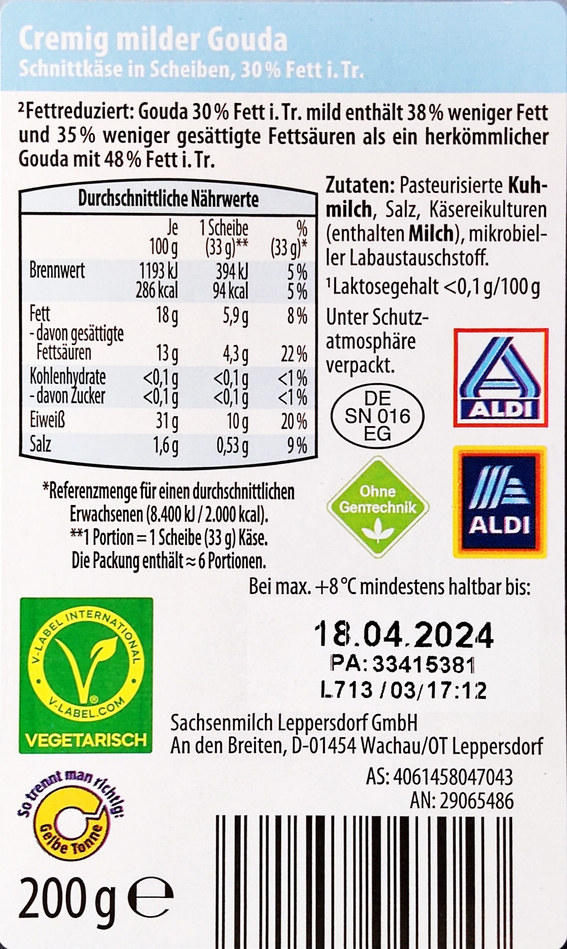 Fettreduzierter Gouda - cremig-mild - Recycling instructions and/or packaging information - de