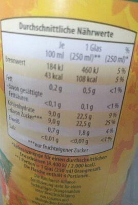 Orangensaft - Tableau nutritionnel - de