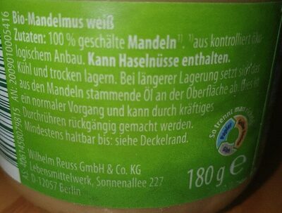 Bio-Mandelmus - Weiß - Ingredients - de