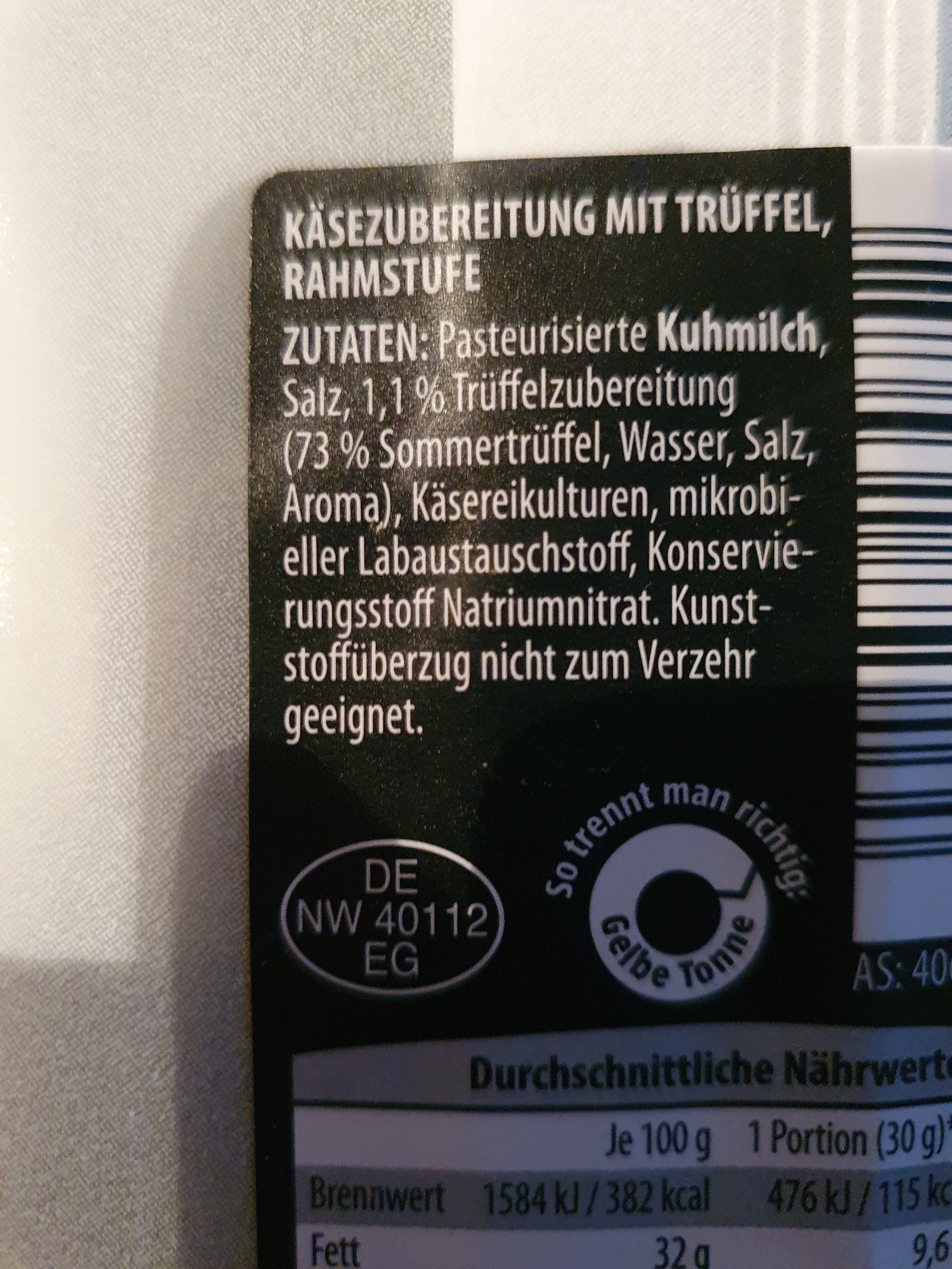 Käse Spezialität Trüffel - Ingredients - de