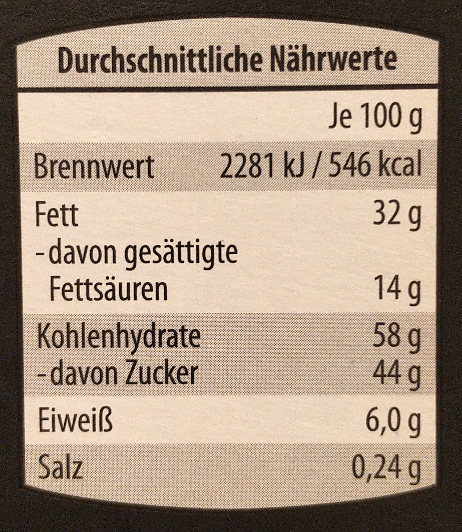 Feingebäck Crème Nougat - Nutrition facts - de