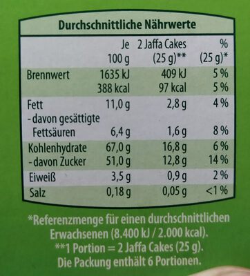 Bio-Jaffa Cake Orange - Nutrition facts - de