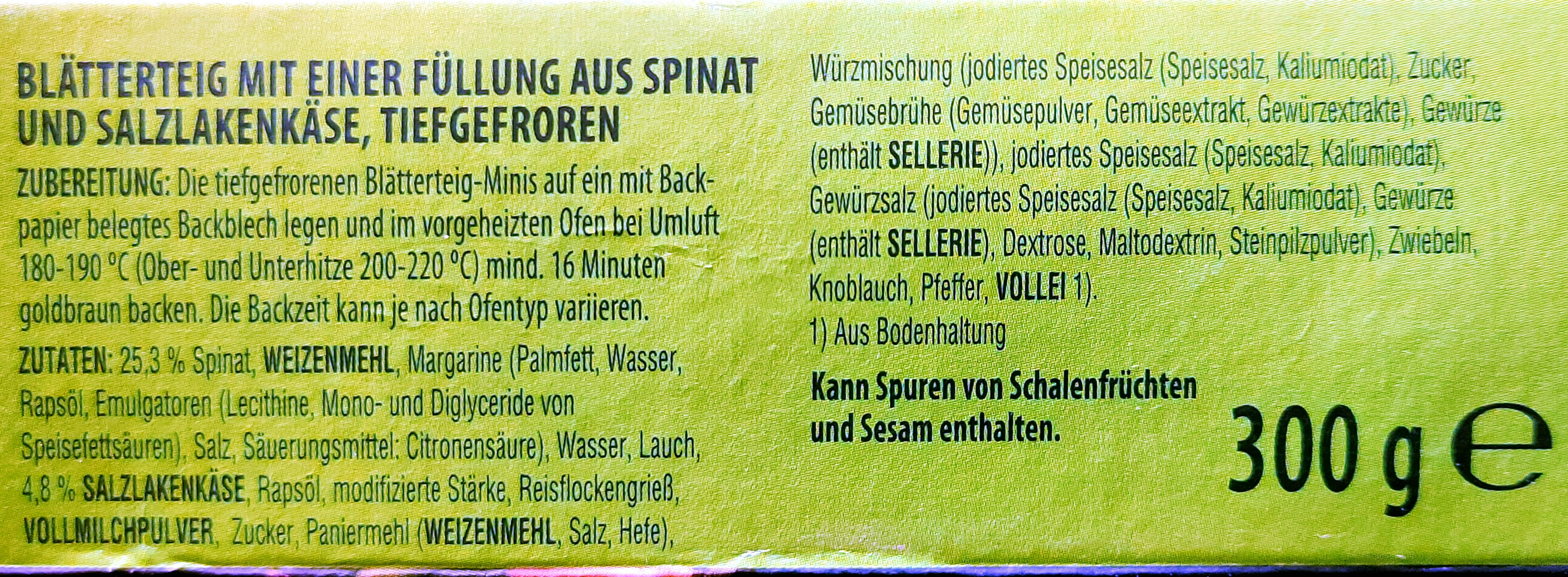 Spinat & Käse Blätterteigminis - Ingredients - de