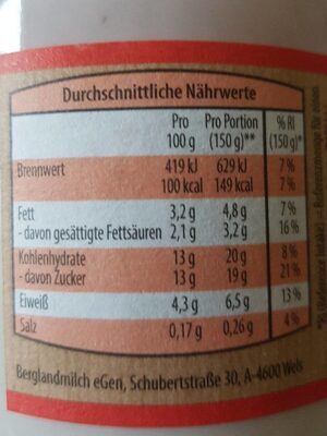 Bergbauern Joghurt Erdbeere - Nutrition facts - de