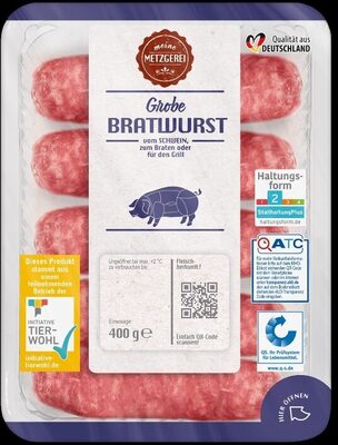 ALDI MEINE METZGEREI Grobe Bratwurst  Frisch; vom Schwein; zum Braten oder für den Grill     Aus der Frischetruhe 2.99 400-g-Packung kg = 7.48 - Produkt