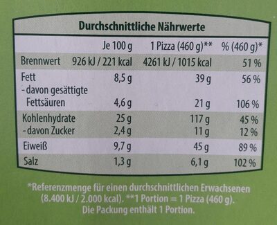 Steinofenpizza Spinat-Feta - Nutrition facts - de