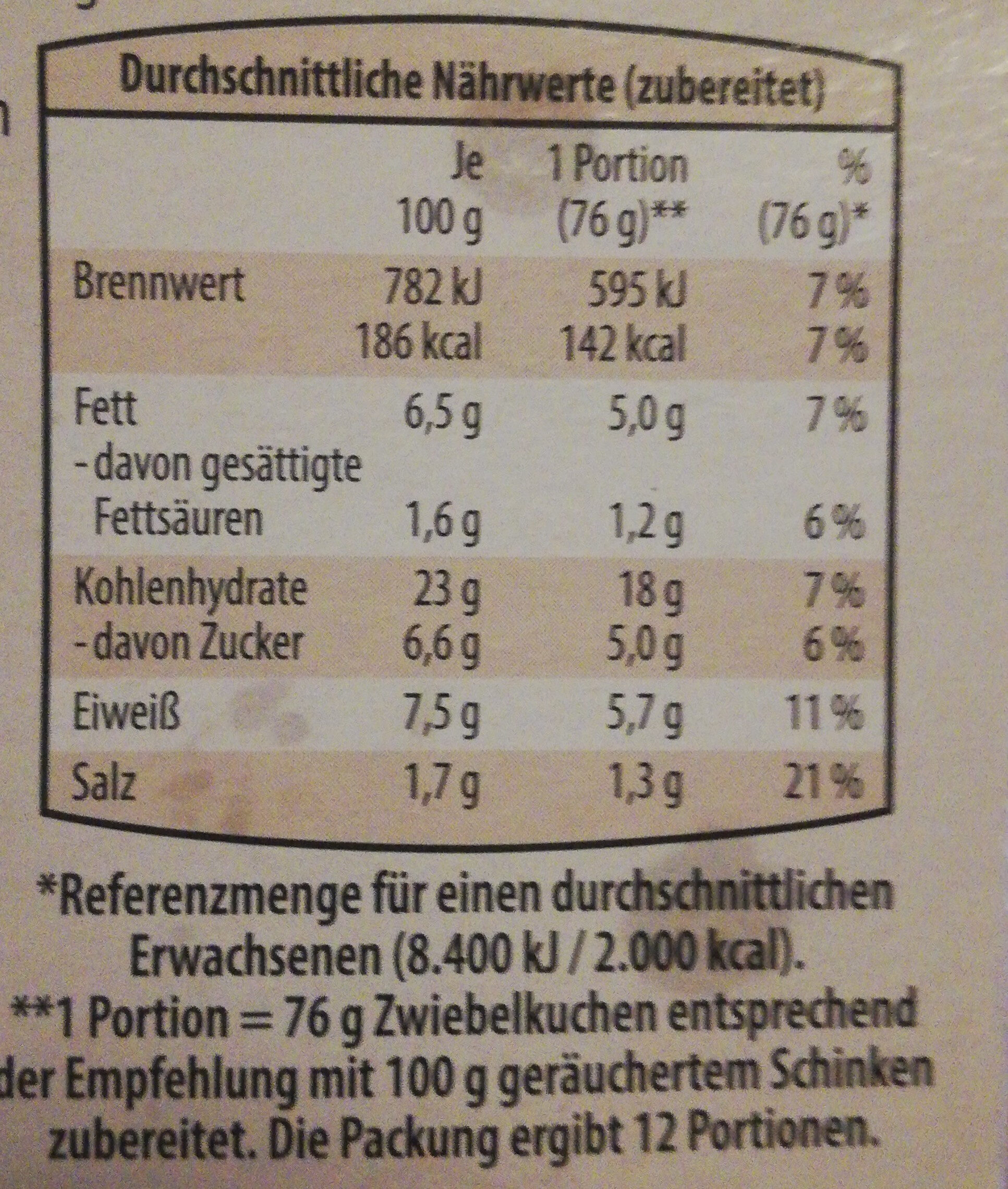Zwiebelkuchen Elsässer Art - Nutrition facts - de