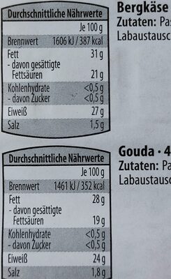 Käsesnack in Würfeln - Bergkäse & Gouda - Nährwertangaben