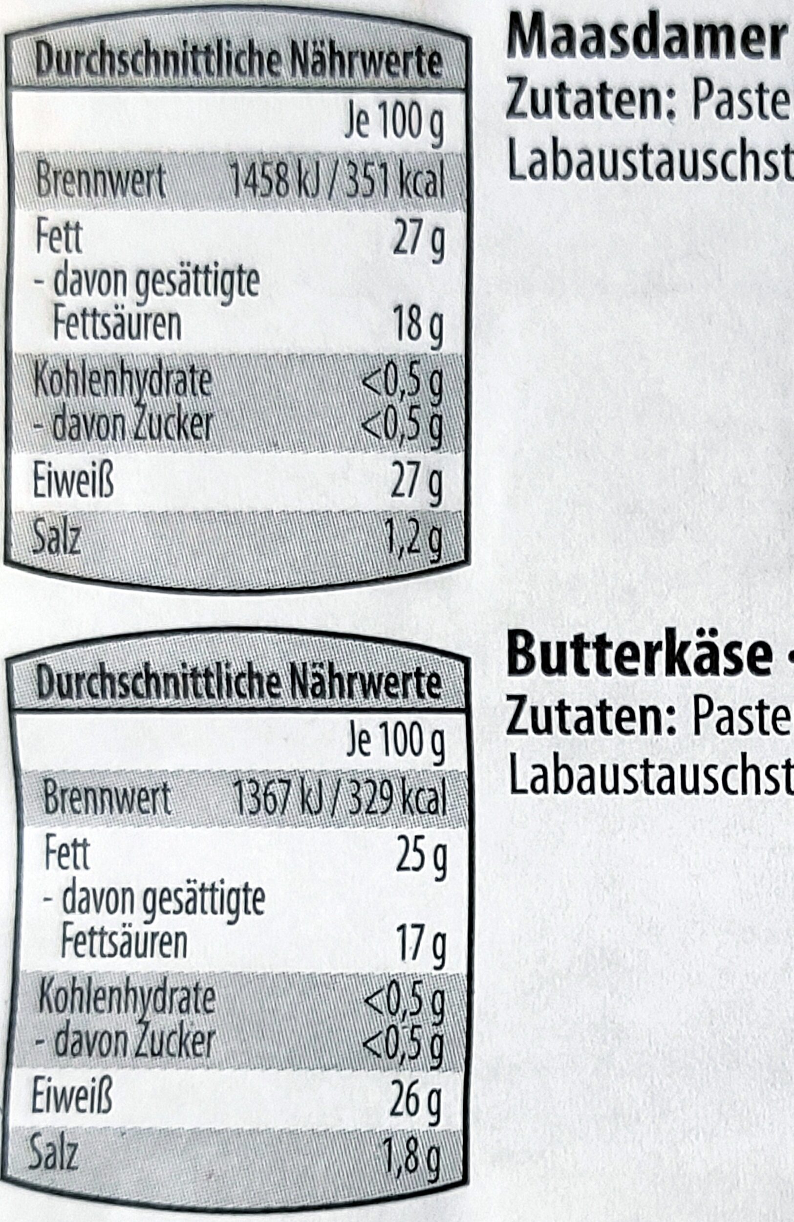 Käsesnack in Würfeln - Maasdamer & Butterkäse - Nährwertangaben