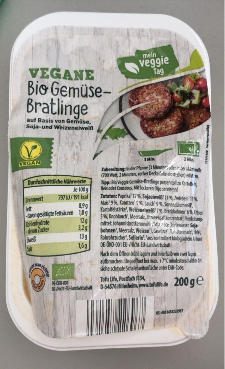 Vegane Bio Gemüse-Bratlinge - Produkt