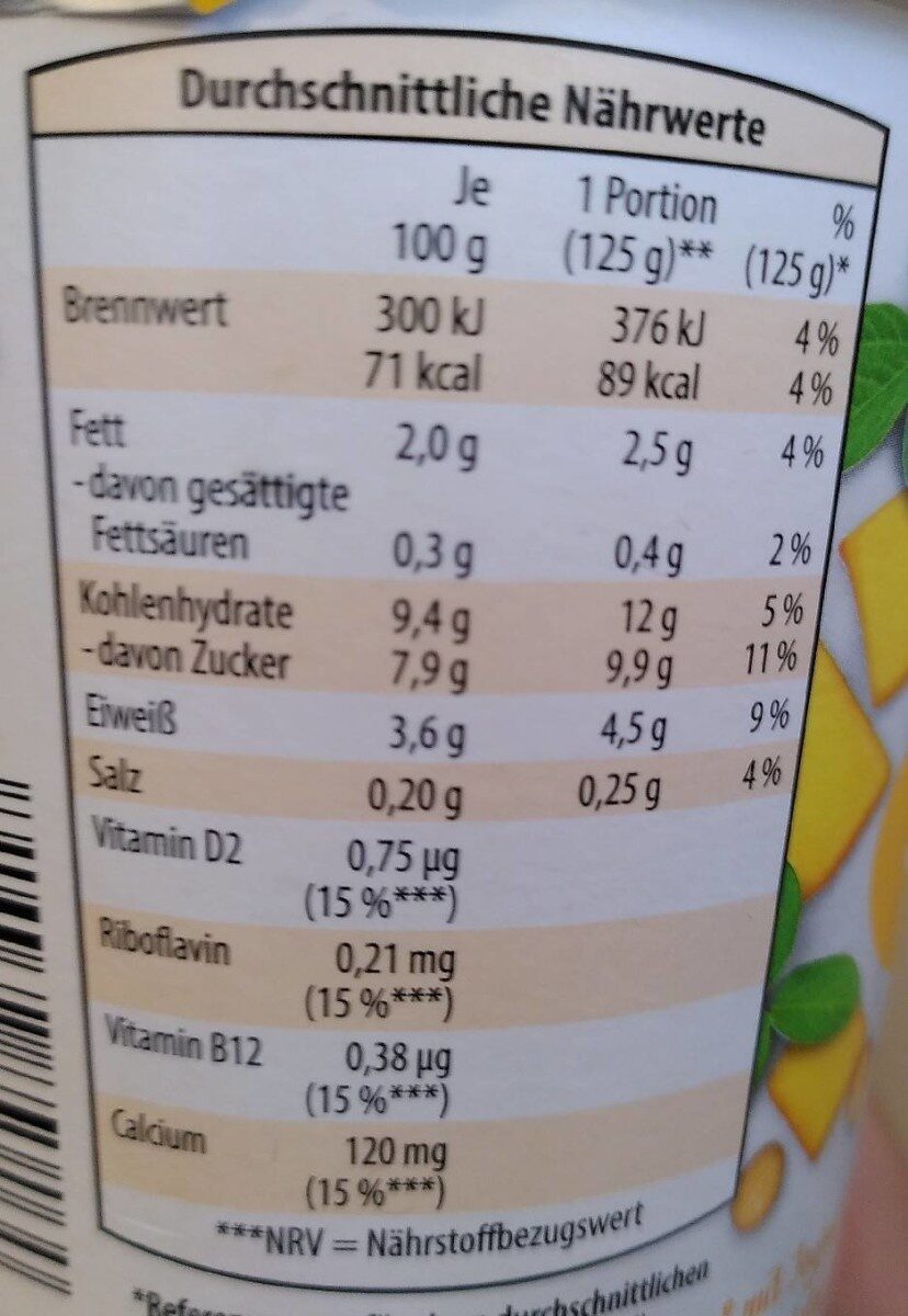 Milsa+ Sojaghurt Mango - Nährwertangaben