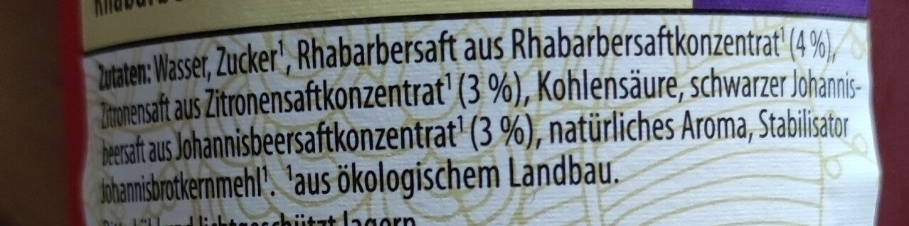 Bio-Limonade mit Rhabarber-Schwarze Johannisbeeregeschmack - Ingredientes - de