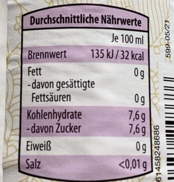 Bio-Limonade mit Rhabarber-Schwarze Johannisbeeregeschmack - Información nutricional - de