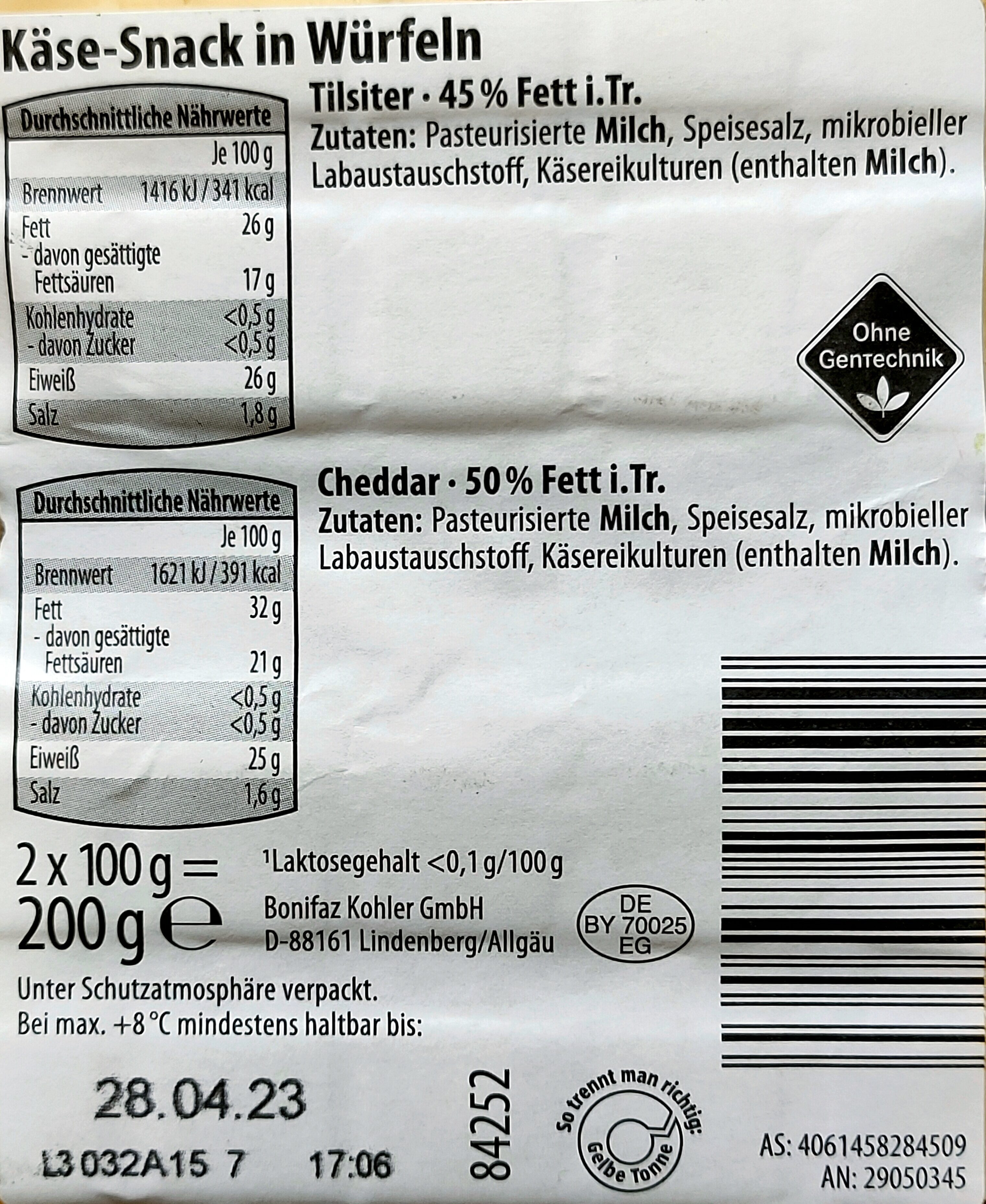 Käsesnack in Würfeln - Tilsiter & Cheddar - Zutaten