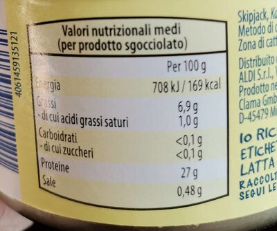 Thunfisch Filets in Sonnenblumenöl - Valori nutrizionali