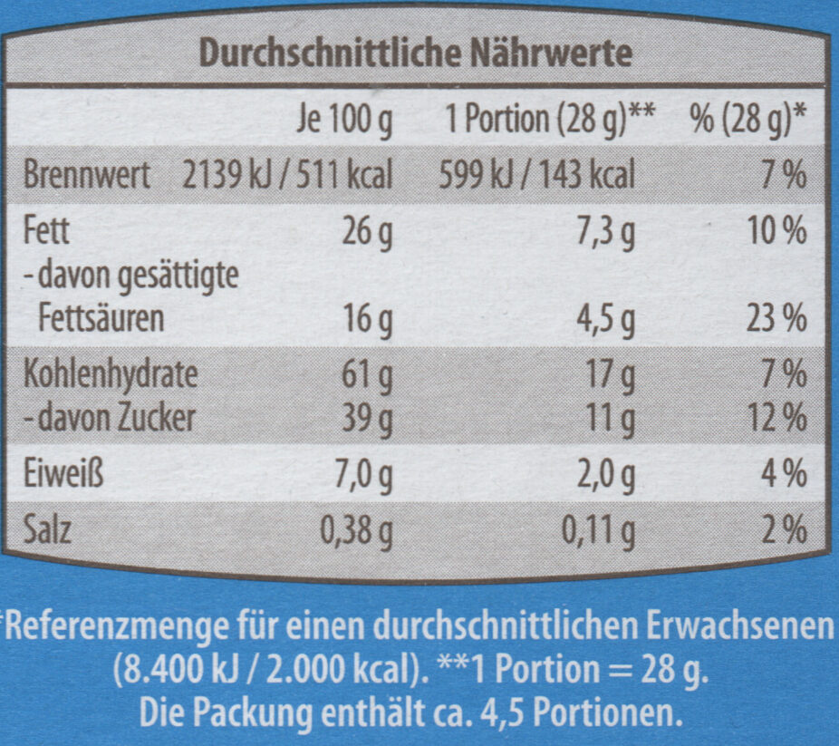 Schoko-Butterkeks - Vollmilch - Nutrition facts - de