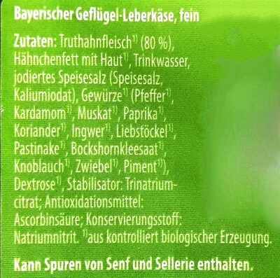 Bayerischer Bio-Geflügelleberkäse - Zutaten
