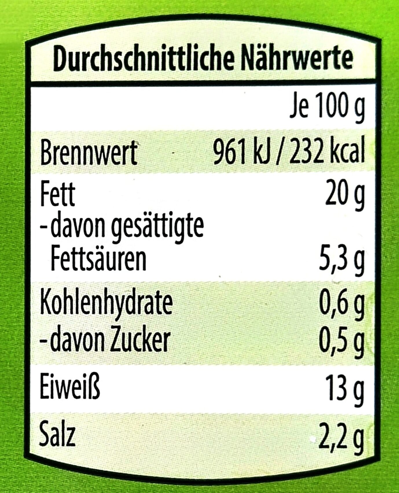 Bayerischer Bio-Geflügelleberkäse - Nährwertangaben