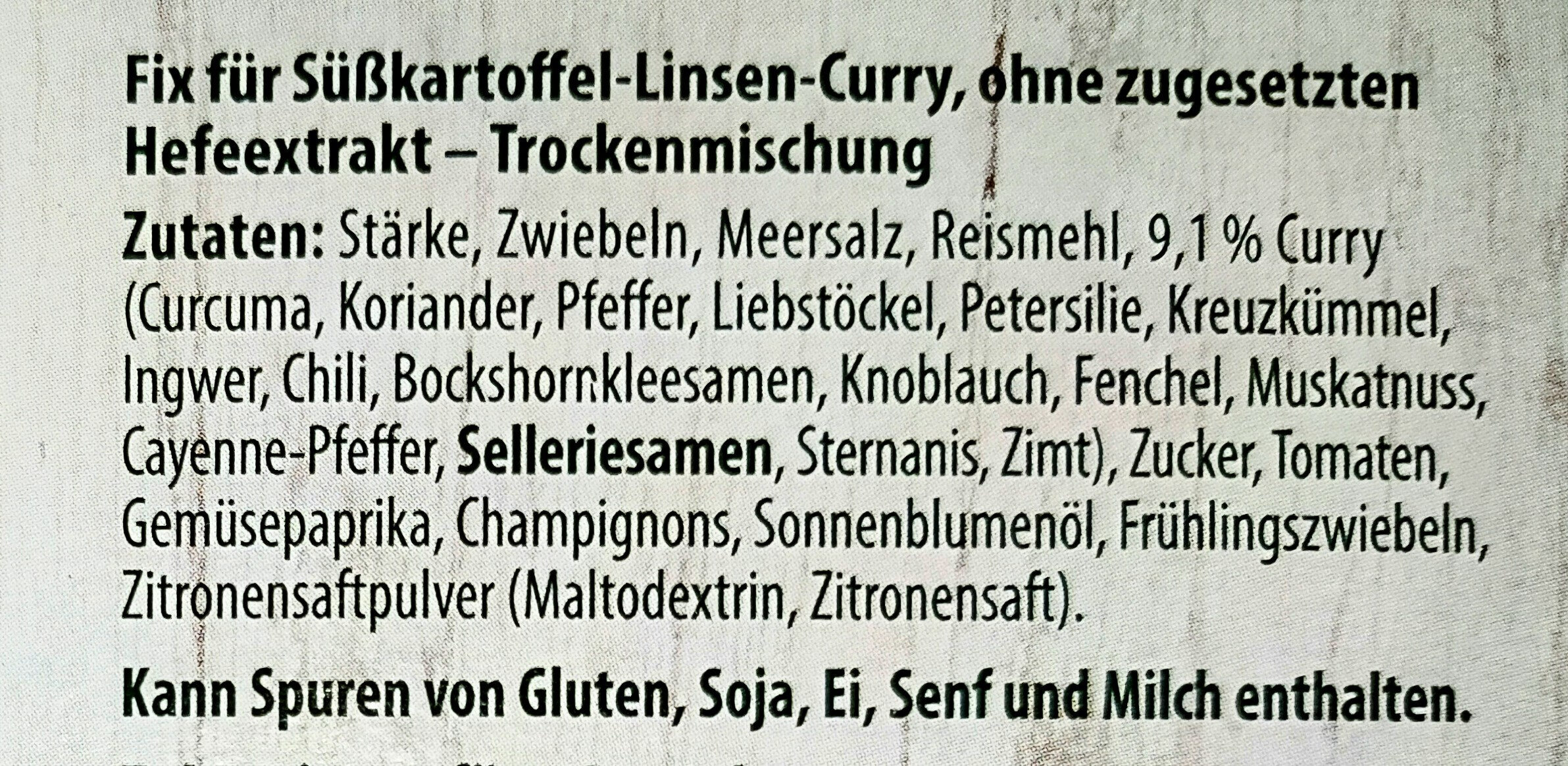 Süßkartoffel-Linsen-Curry - Ingredients - de
