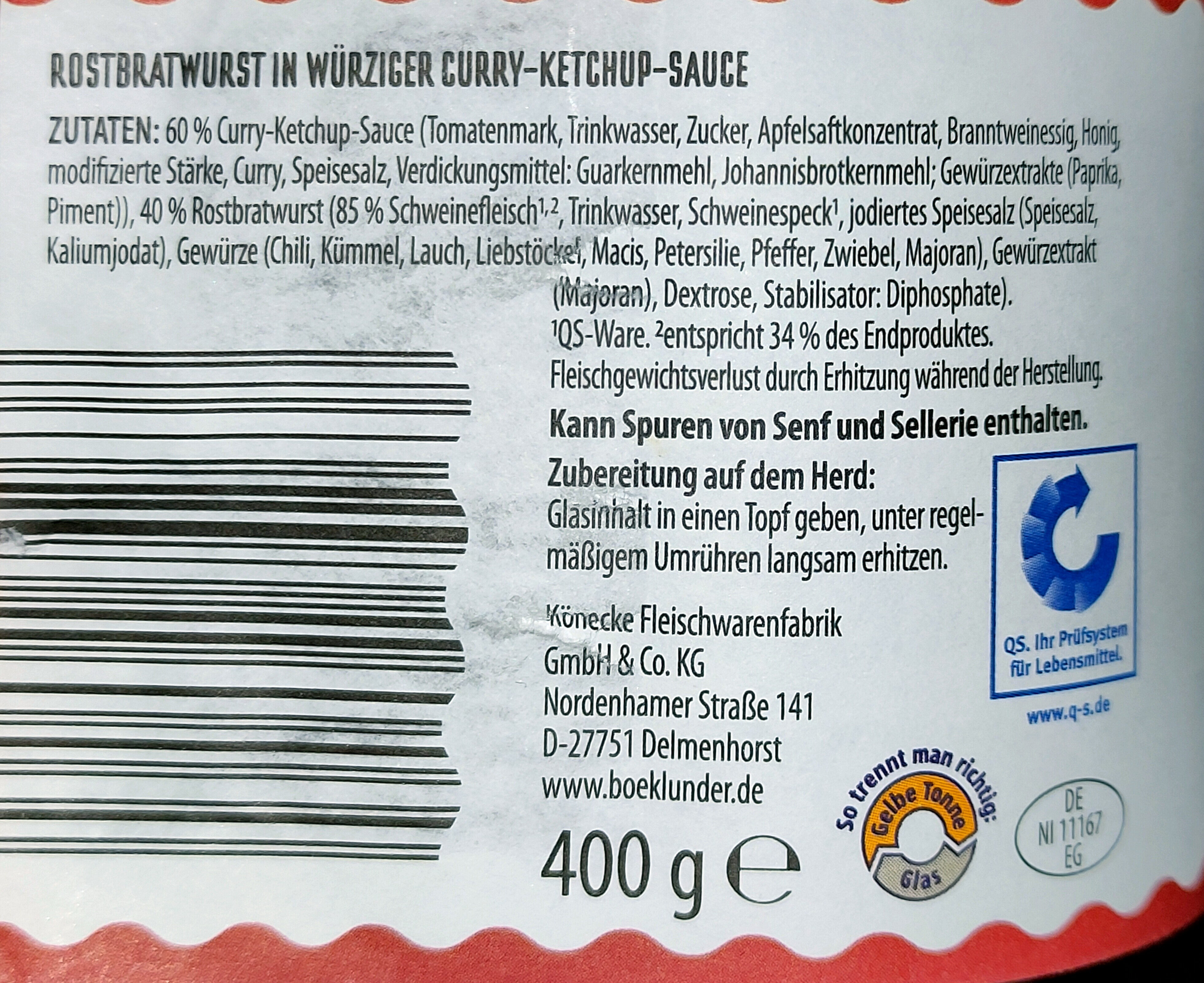 Rostbratwurst in würziger Curry-Ketchup-Sauce - Ingredientes - de