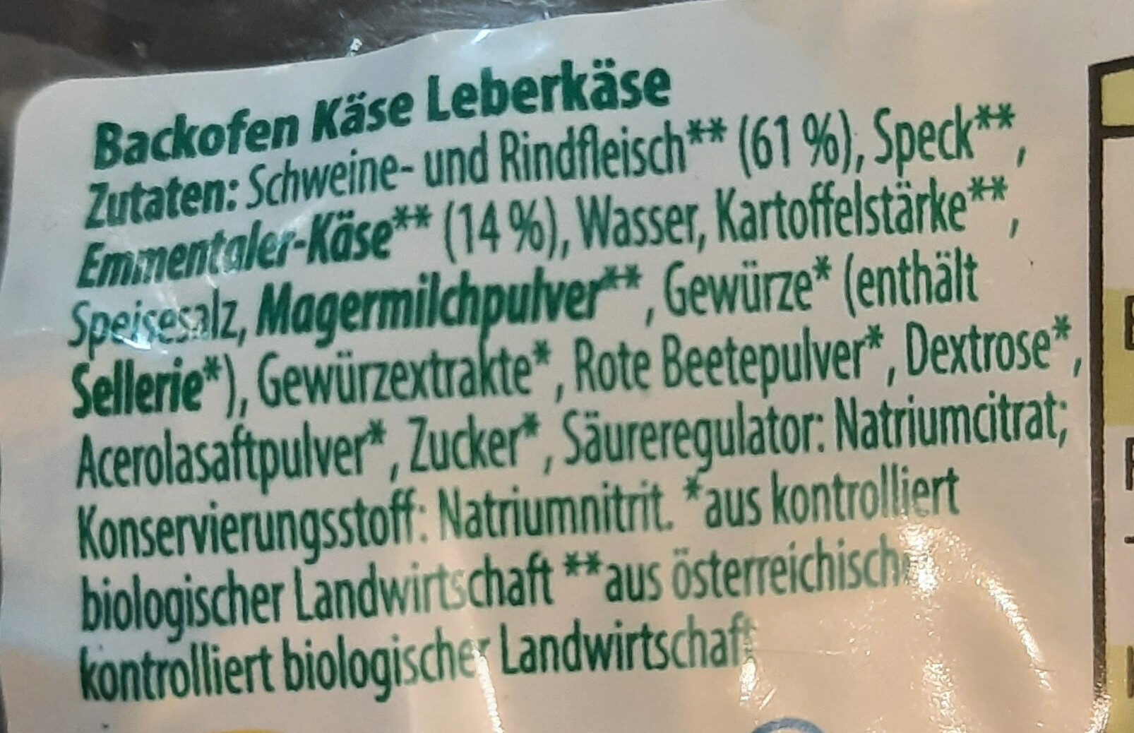 Backofen Käseleberkäse - Ingredients - de