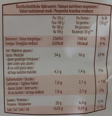 Mandeln blanchiert & geröstet - Tableau nutritionnel - de