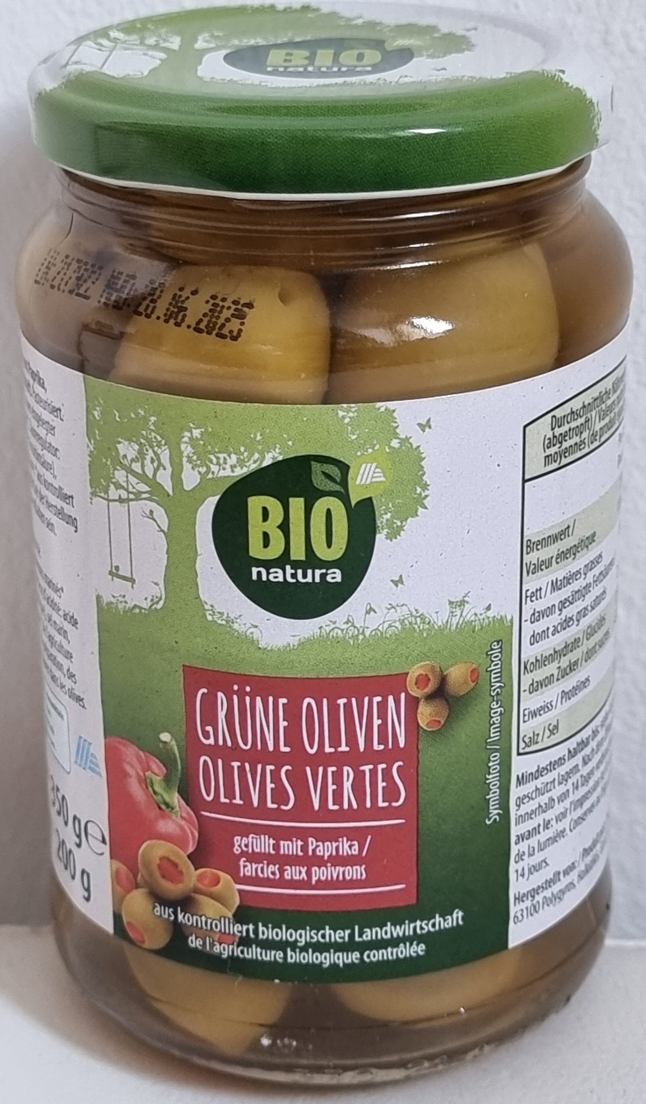 Grüne Oliven gefüllt mit Paprika - Produkt