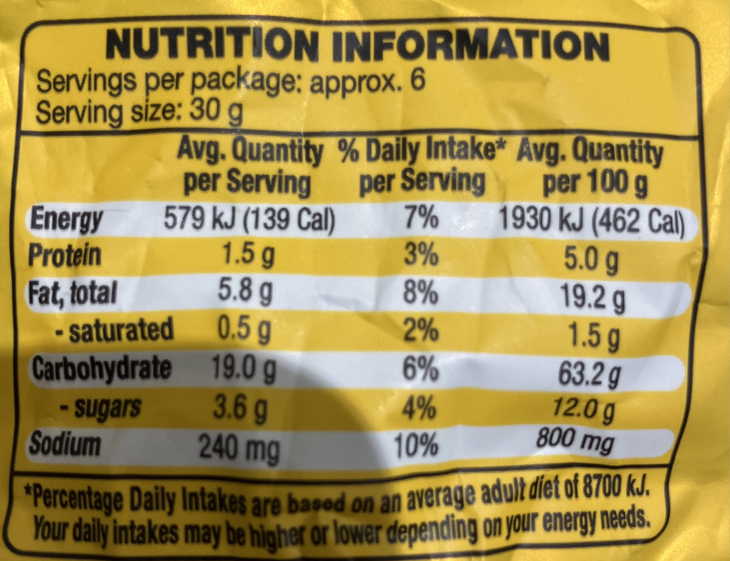soy crisps honey mustard - Nutrition facts