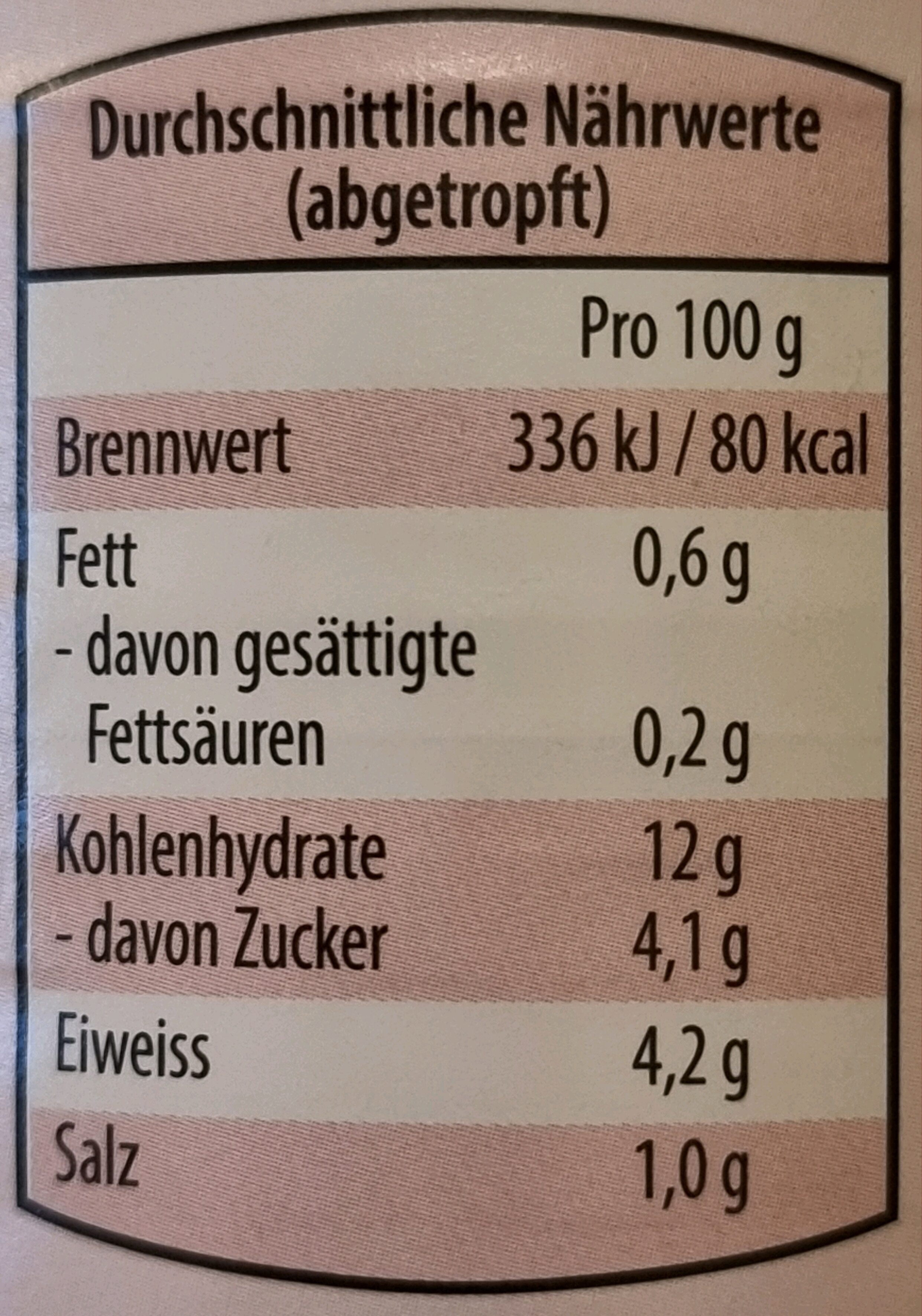 Käferbohnen - Nutrition facts - de