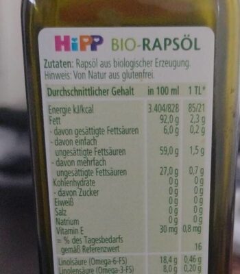 100% bio rapsöl - Voedingswaarden - en