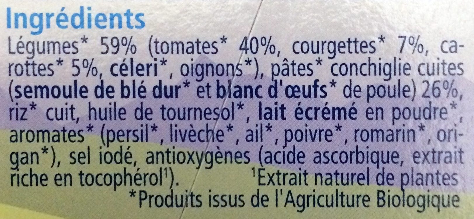 Conchiglie Aux Petits Légumes - Ingrédients