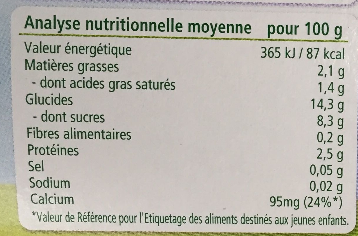 Délices de Lait Crème de Riz au lait - حقائق غذائية - fr