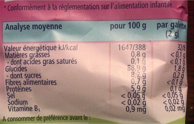 Sachet Galettes De Riz à La Myrtille Hipp 30G + - Nutrition facts - fr