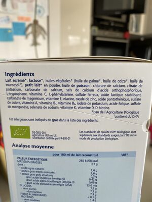 Lait de suite Bio 2 - Ingredients - fr