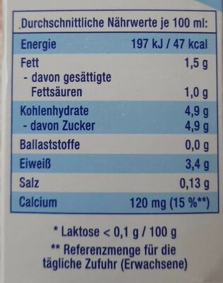 Laktosefreie fettarme H-Milch - حقائق غذائية - de